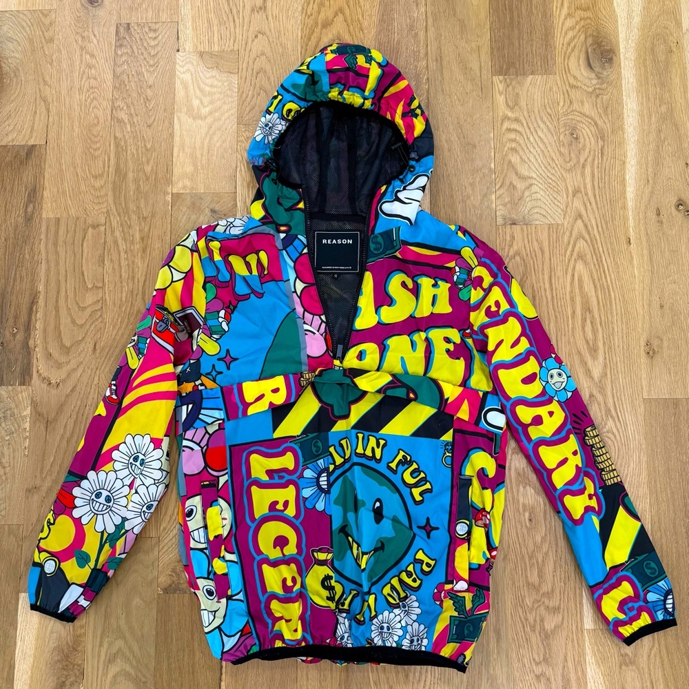 Reason Brand Colorful Graphic Water Resistant Hoodie size Small